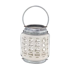 DecMode 8"W, 10"H Coastal Stoneware Lantern, White, 1 - Piece